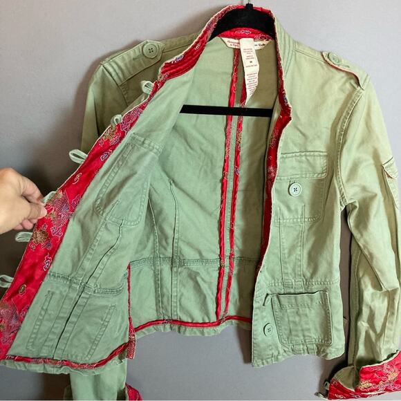 Abercrombie & Fitch jacket medium military Y2K green Asian brocade Bella Swan - Picture 4 of 15